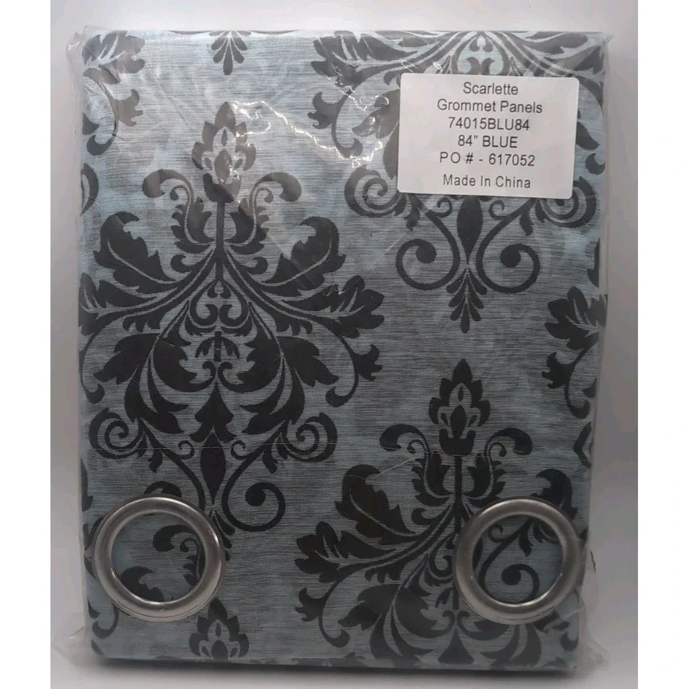 Curtains 84x37 Blue With‎ Black Pattern 2 Pack Transparent